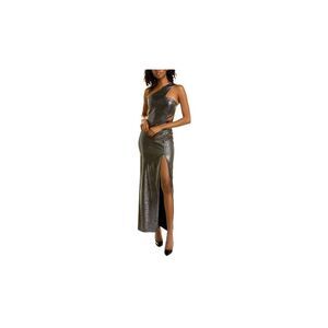Aidan Mattox Woman's Foiled Knit Column Gunmetal One Shoulder‎ Gown SZ 6